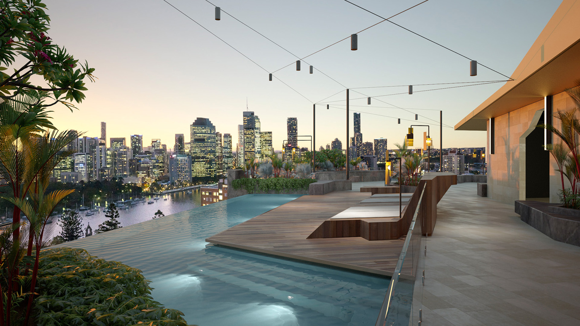 Lume Pool Deck with view of City